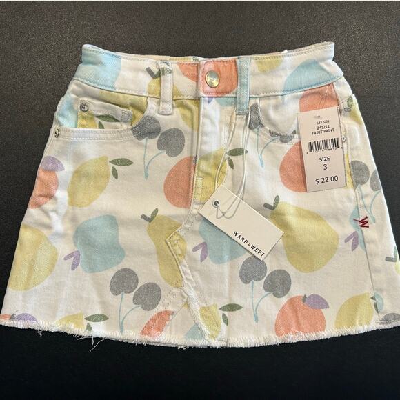 NWT Warp + Weft Fruit Denim Skirt – Toddler Girl Size 3, White/Pastel Print - Picture 1 of 8